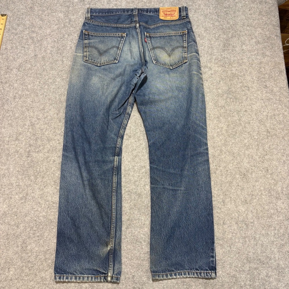 Levis 505 Regular Fit Jeans Mens 34x32 Medium Wash Distressed Straight Leg Denim